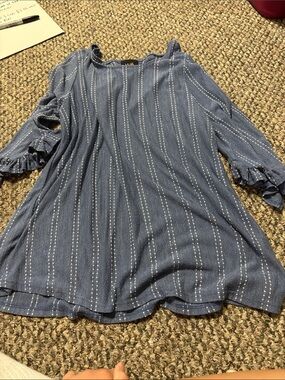 W5 Dusty Blue Textured Vertical Dot Blouse